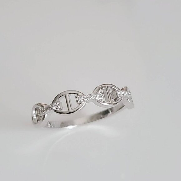 Chain Ring, Sterling Silver Women Ring, Simple Chain Ring, Stacking Ring, - Picture 2 of 10